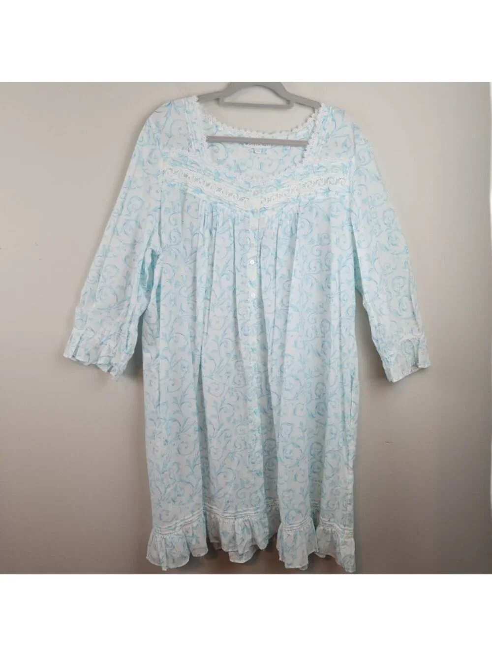 Eileen West Aqua Scroll Short Cotton Robe plus size 2X cottagecore loungewear